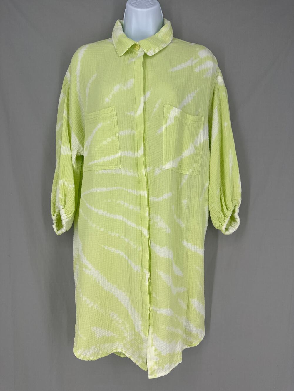 YFB Dress Womens XS Yellow Gauze Mini Shirtdress Beach Cover Up Boho Sand Dollar